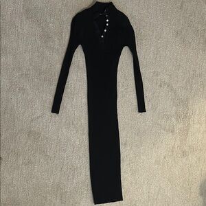 Zara Black Long Sleeve Ribbed Maxi Dress